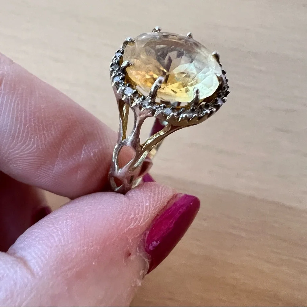 VINTAGE ROUND YELLOW CITRINE CZ STERLING SILVER RING